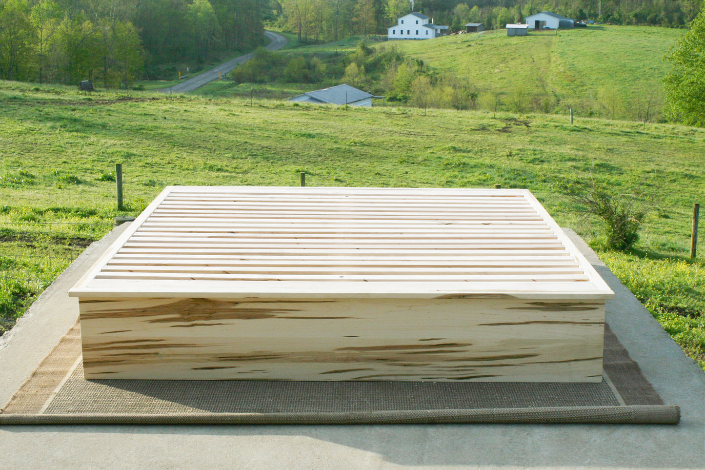 front view Platform storage bed wormy maple