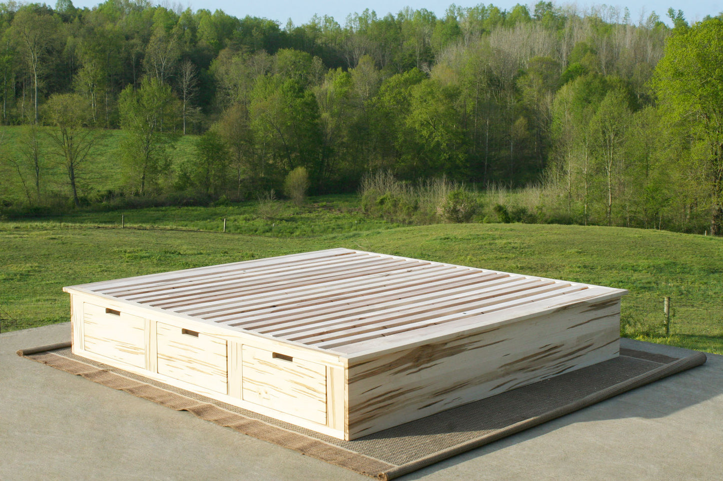 Platform storage bed wormy maple