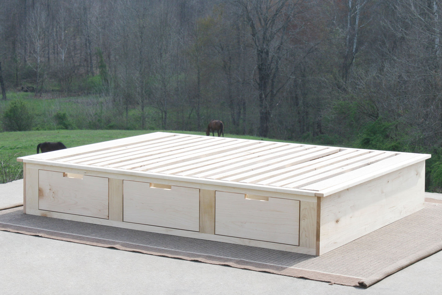 angled view Platform storage bed hardwood