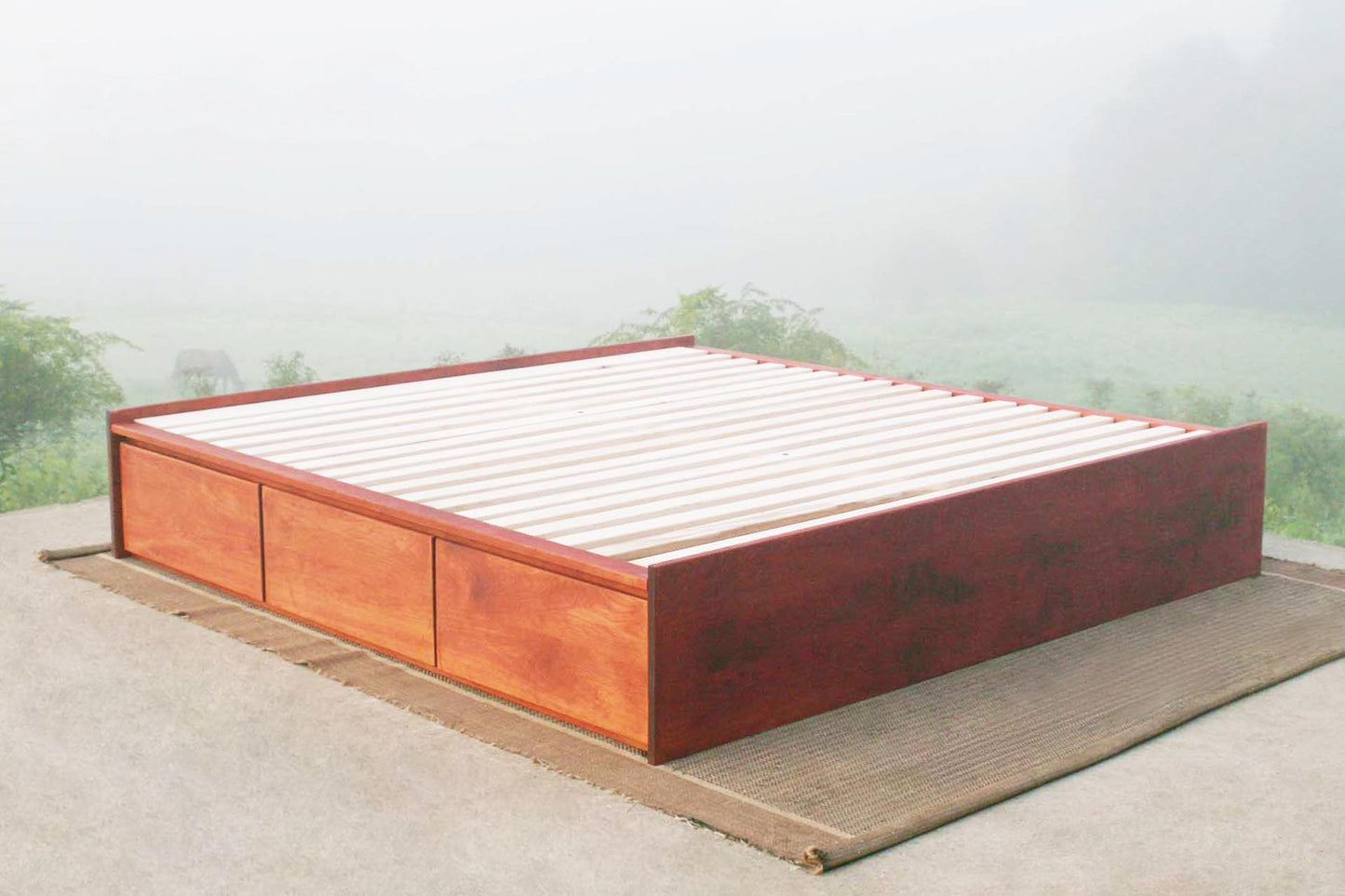 low storage bed with 6 drawers red stain