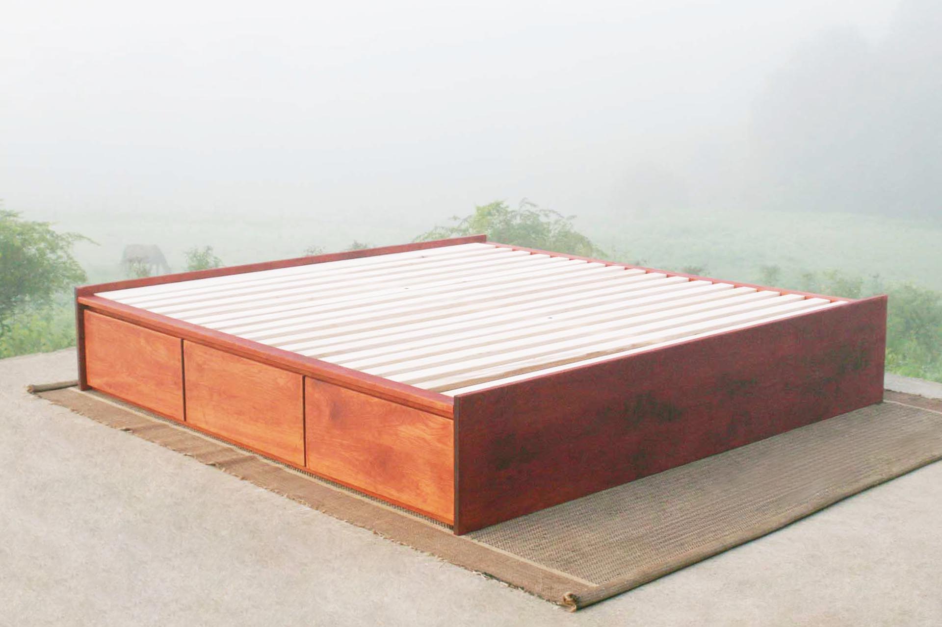 low storage bed with 6 drawers red stain