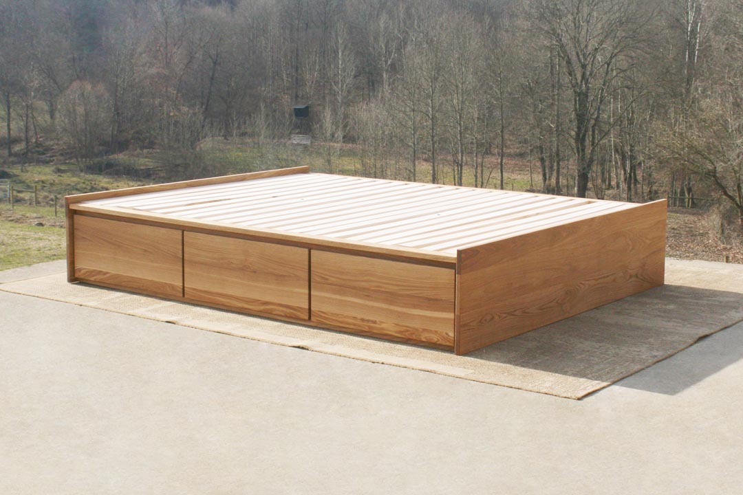 angled view low Storage Bed with 6 drawers