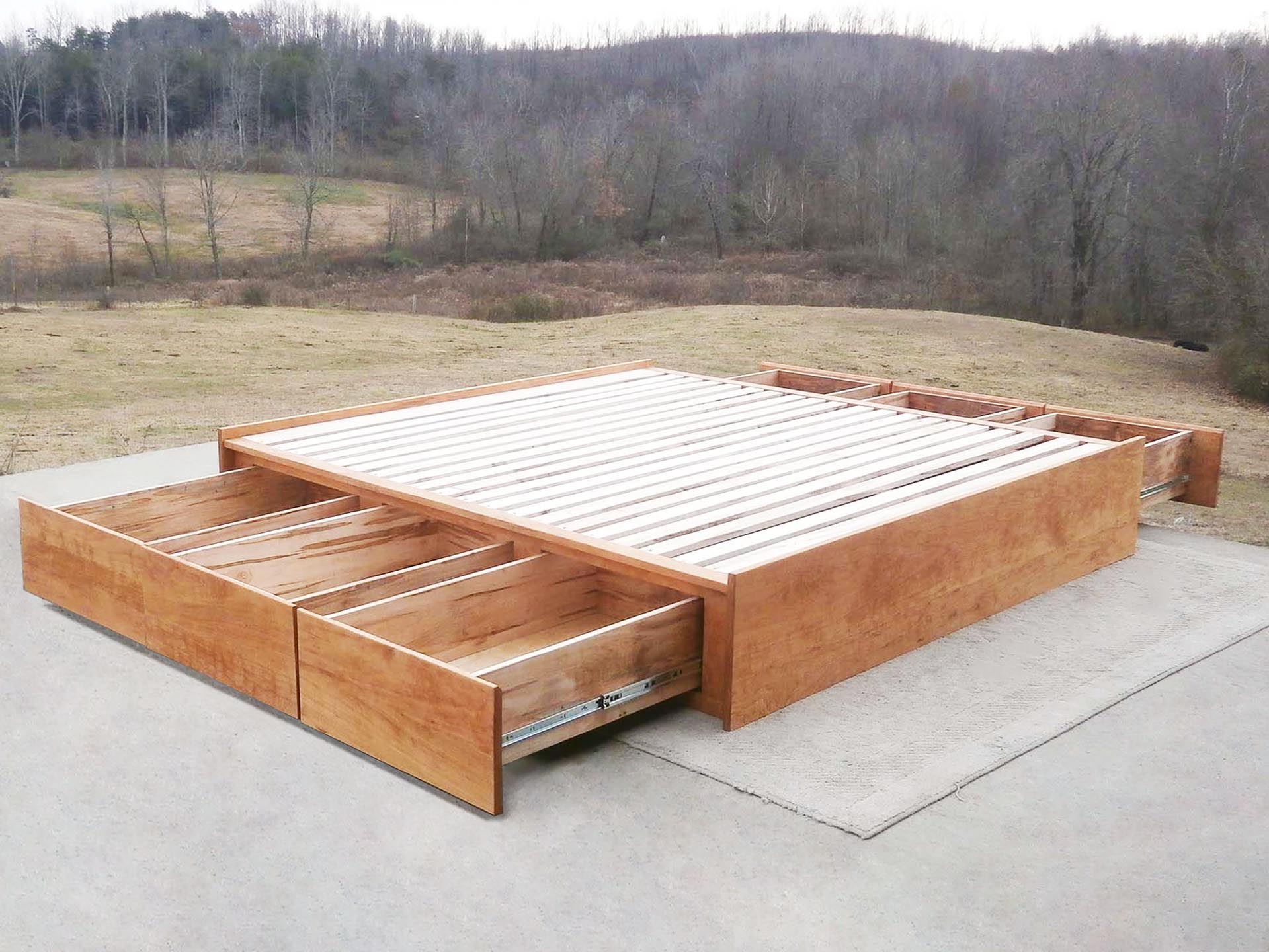 low storage bed with 6 drawers open