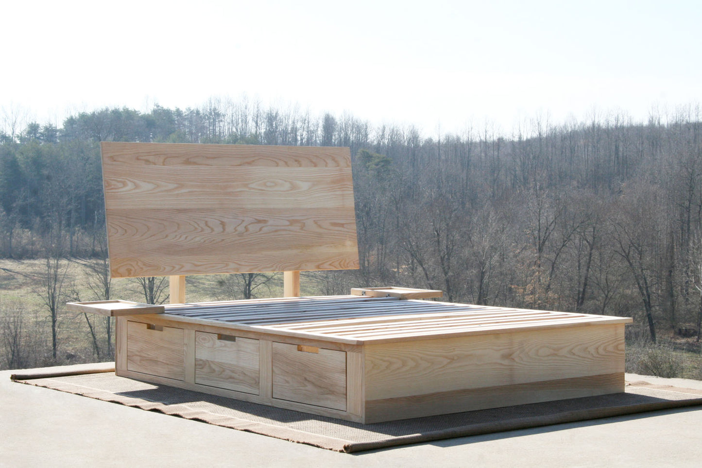natural Storage Bed with 6 drawers and angled headboard