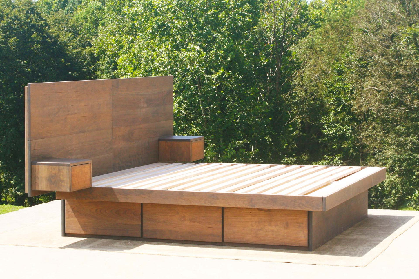 natural custom Storage bed frame with headboard and nightstands
