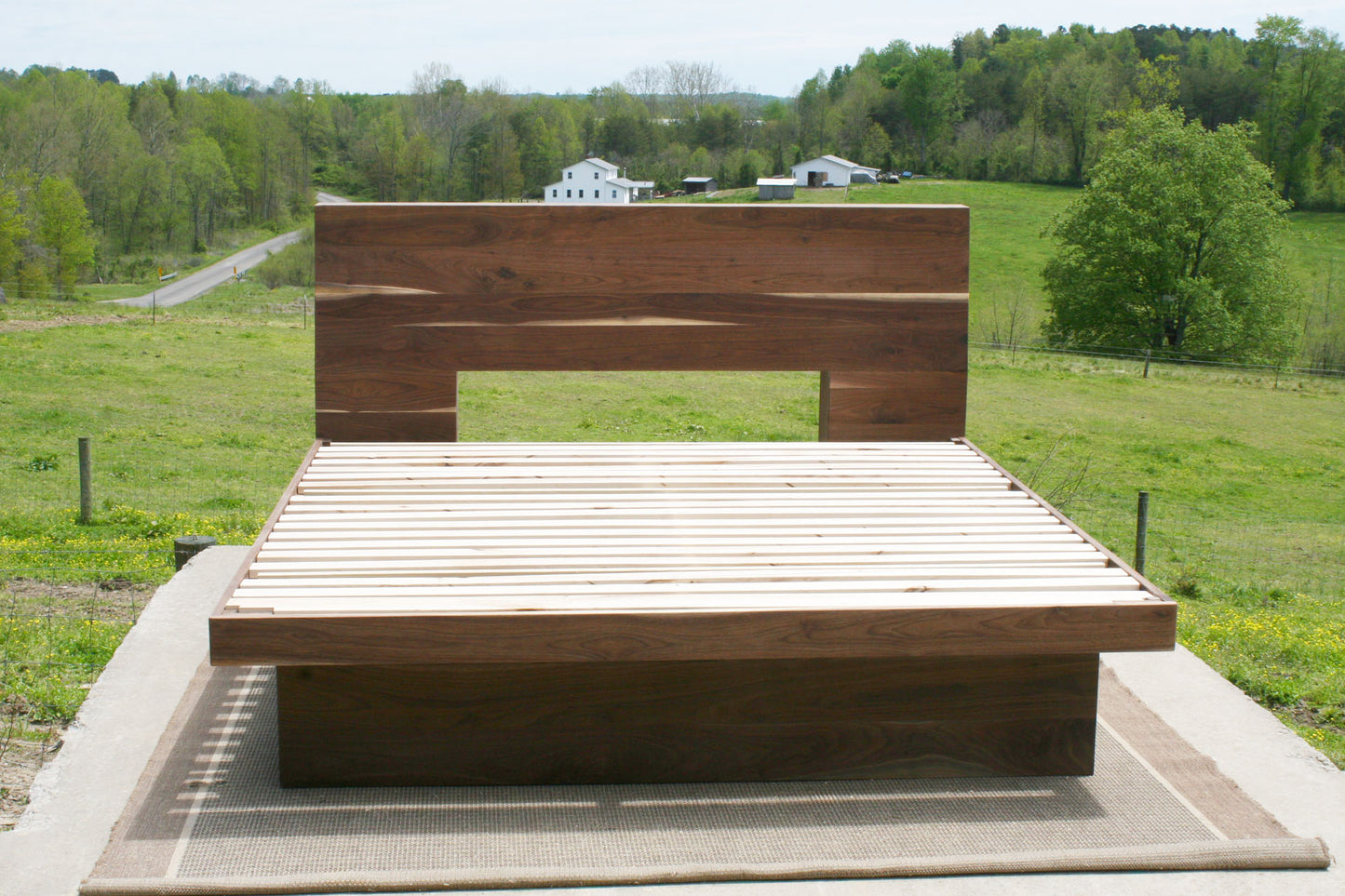 front view walnut Four drawer storage bed with headboard storage