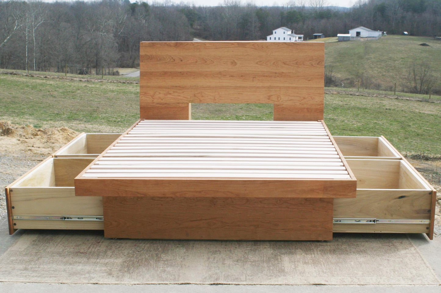 front view four drawer storage bed drawers open
