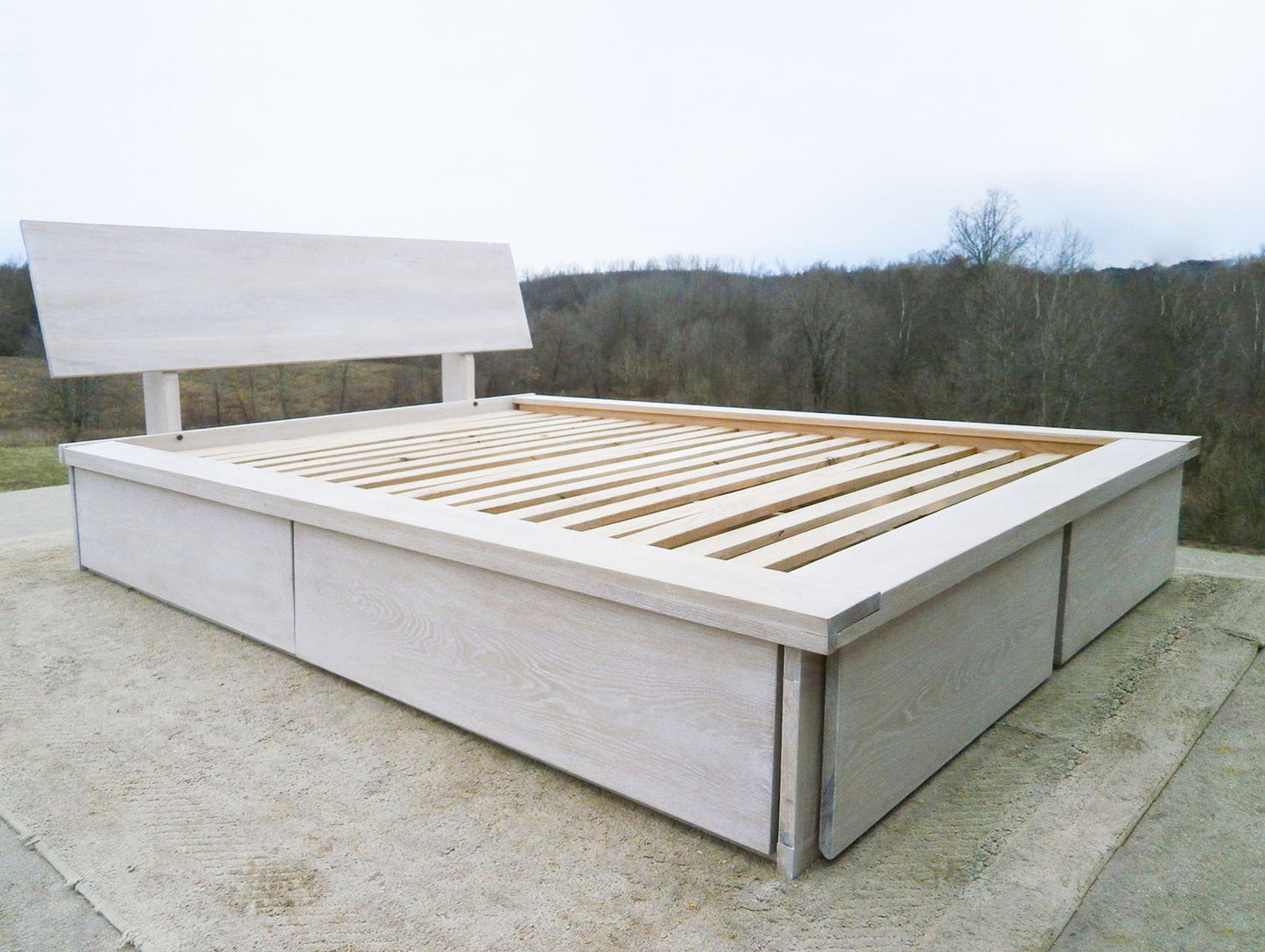 Platform Bed with foot-end drawers, angled headboard and platform extension