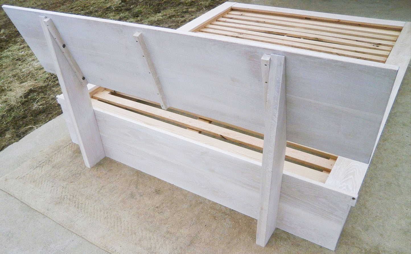 headboard of Platform Bed with foot-end drawers, angled headboard and platform extension