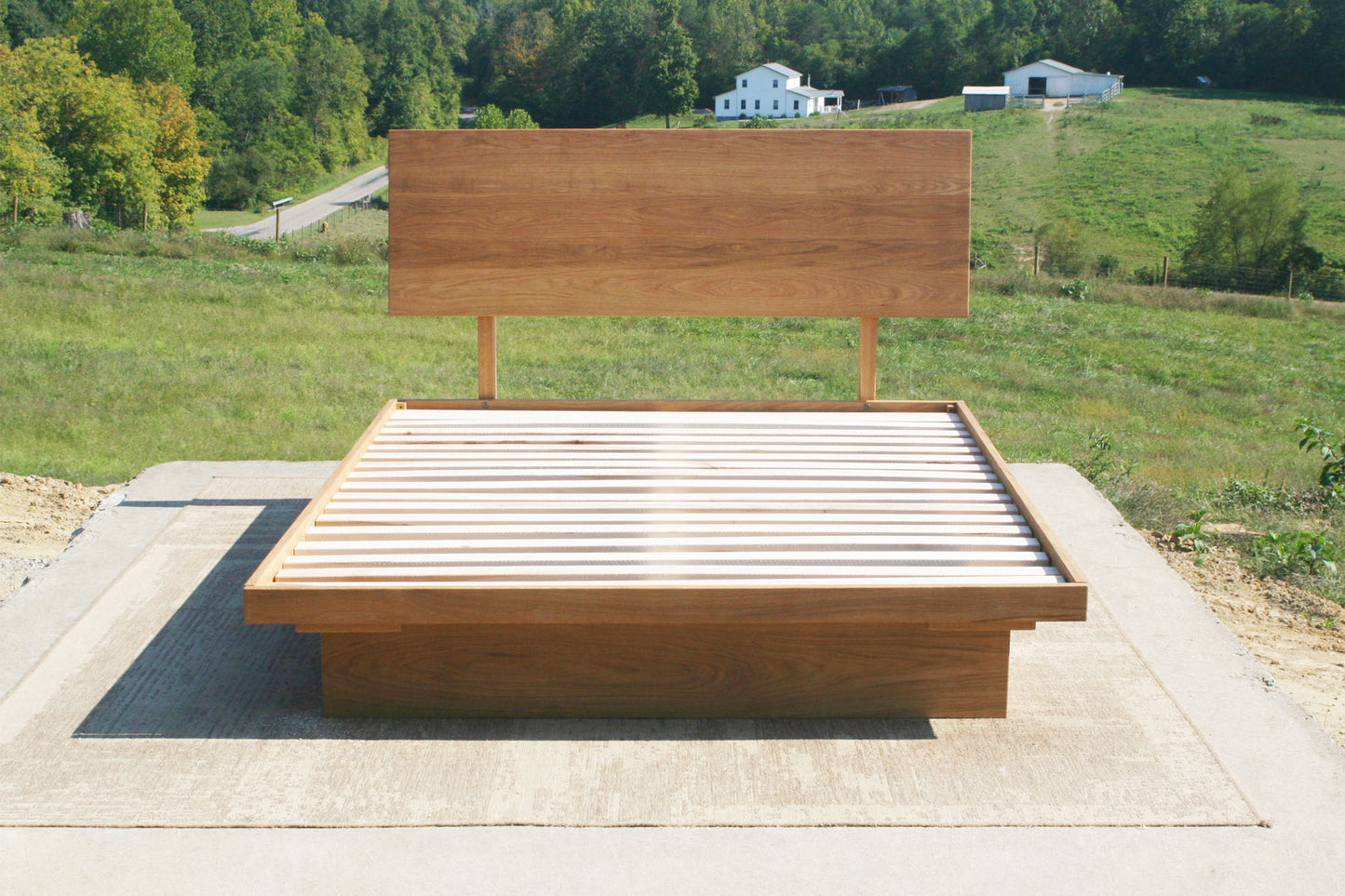 low platform storage bed front view