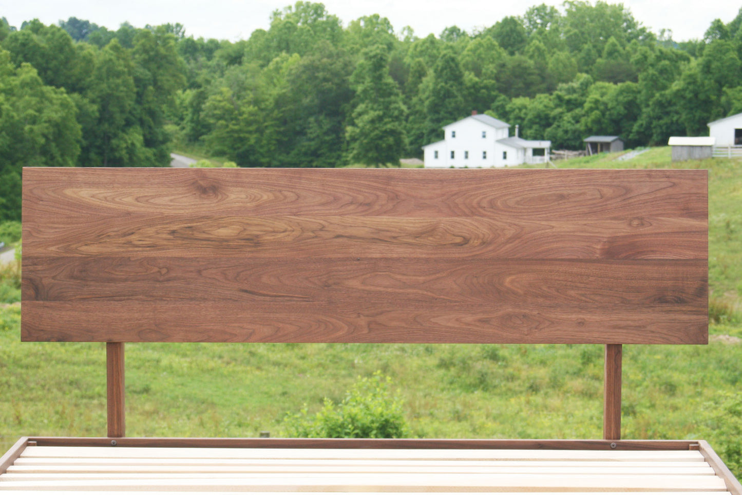 wood headboard of Low platform storage bed with 4 drawers