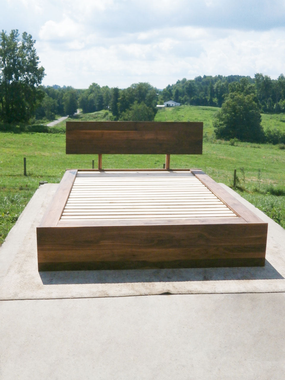 front view Low Platform Bed with 6 drawers and angled headboard