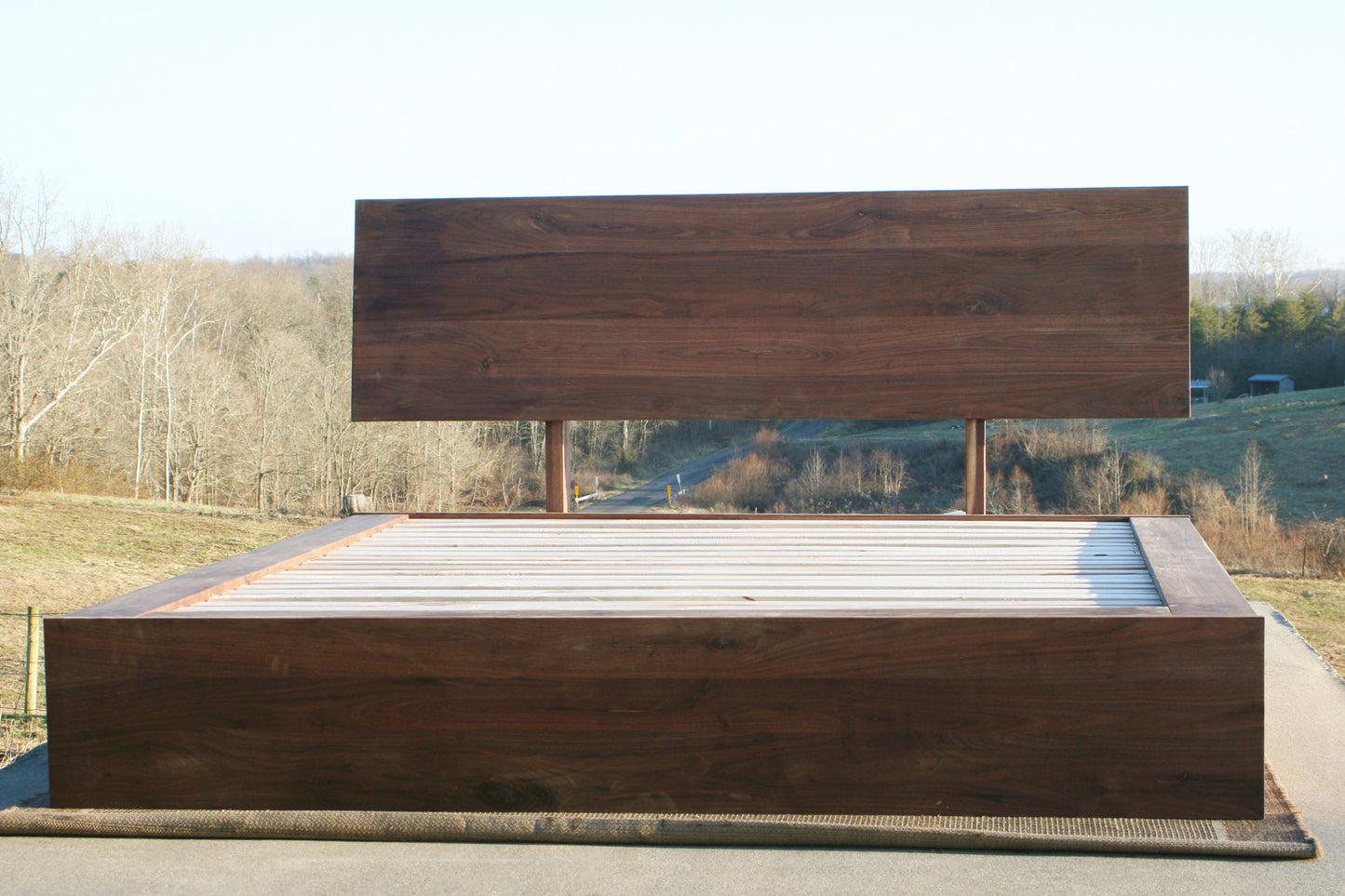 natural Low Platform Bed with 6 drawers and angled headboard