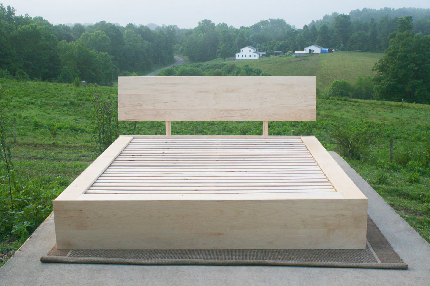 front view wood Low Platform Bed with 6 drawers and angled headboard
