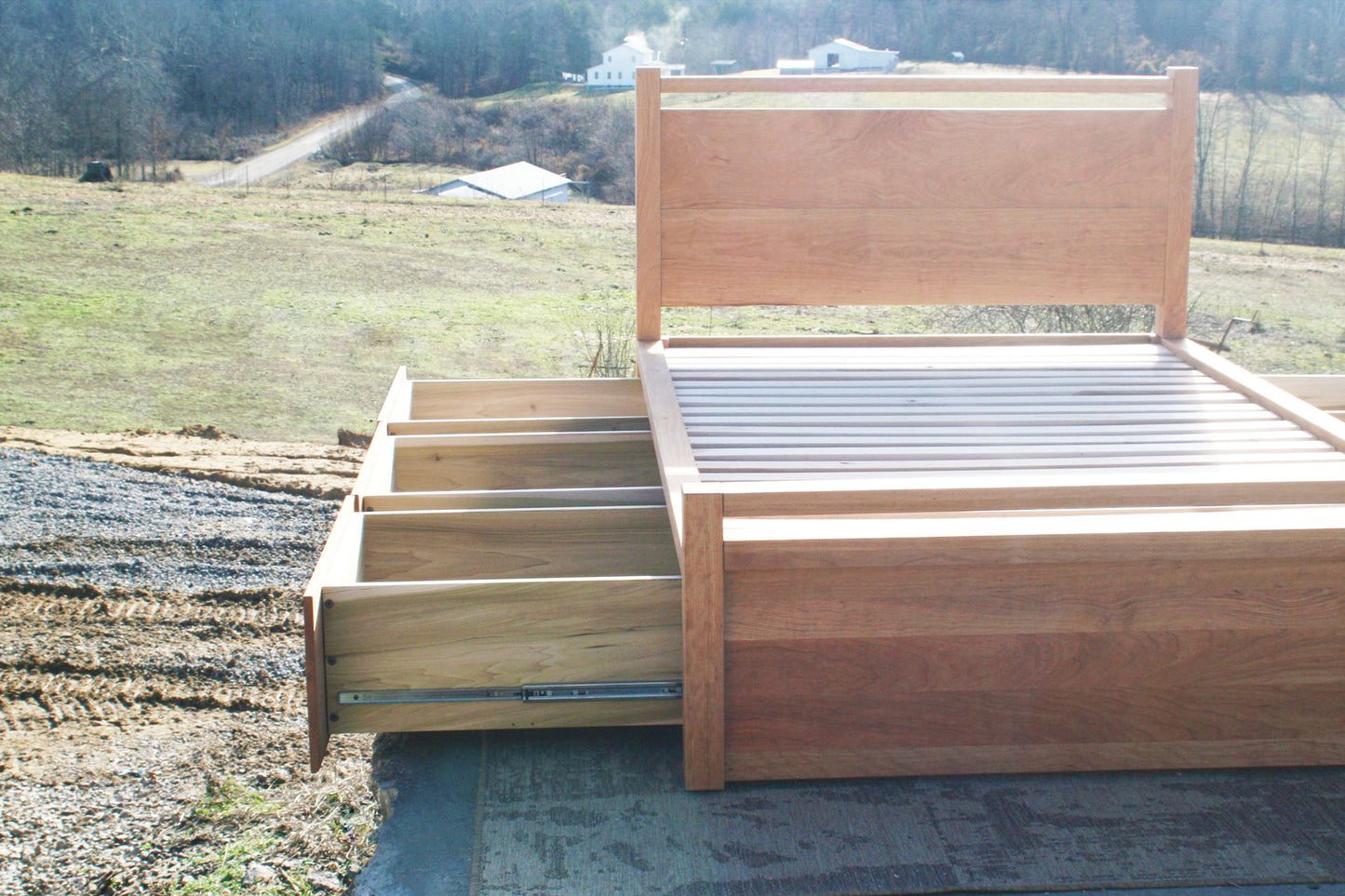 side drawers of Storage Bed with top-rail head and footboard
