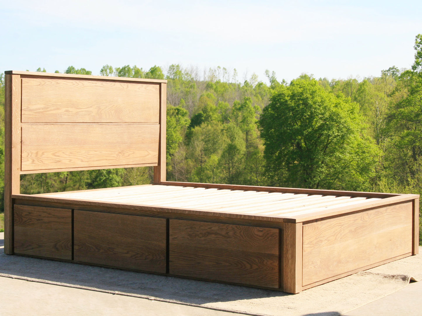 wood Platform Bed with 4 drawers and recessed frame headboard