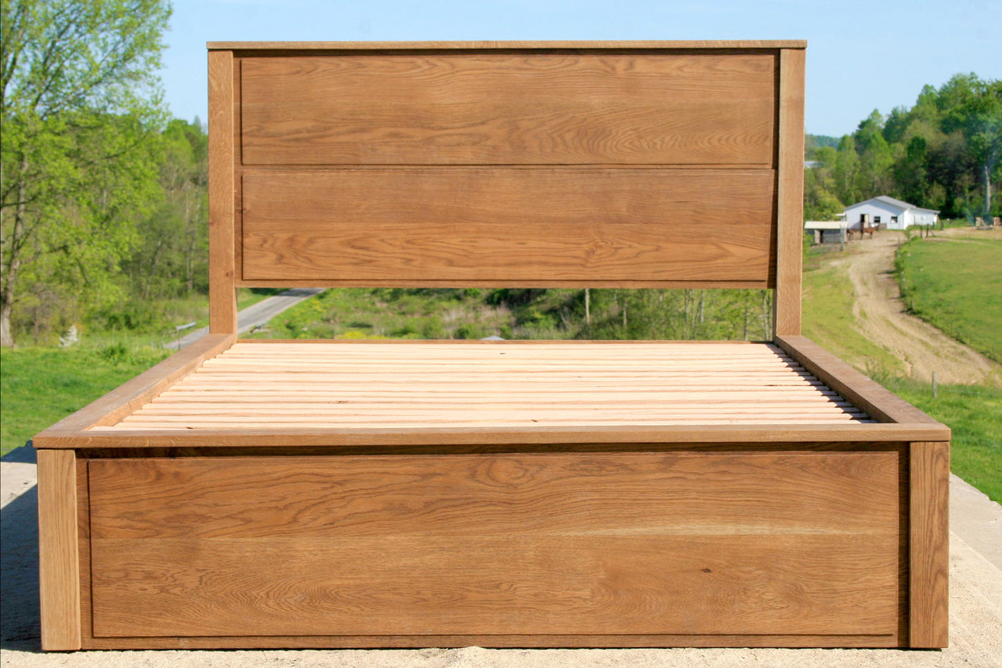 front view Platform Bed with 4 drawers and recessed frame headboard