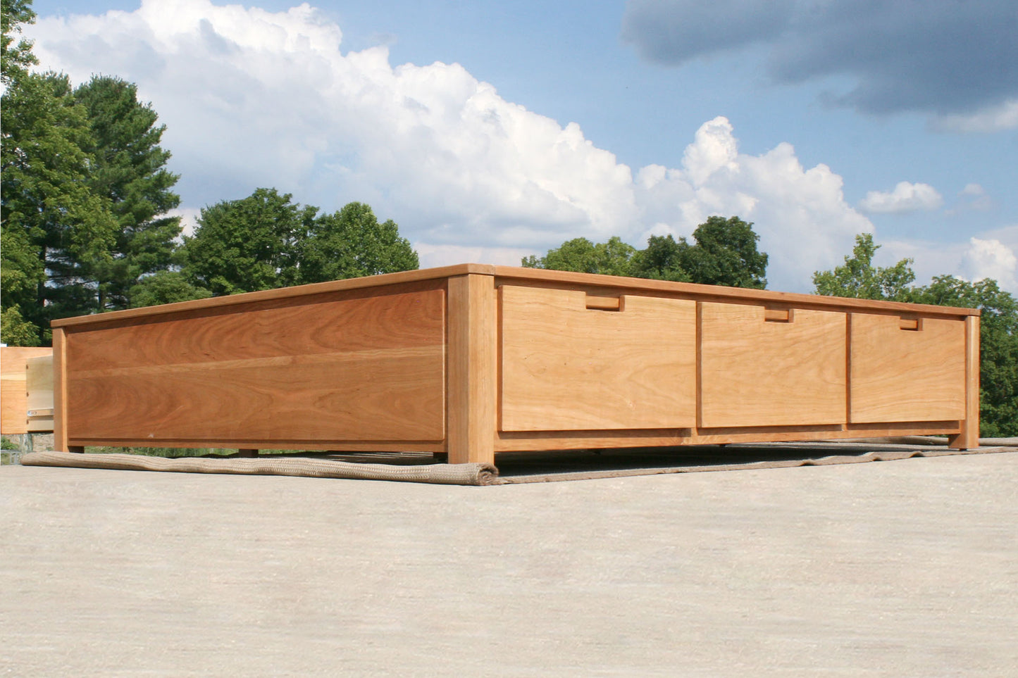 low angled view Platform Bed with 6 drawers and recessed frame