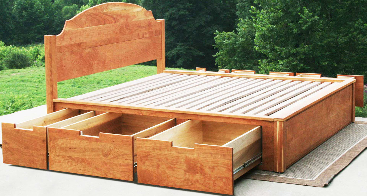 drawers open side view Platform Bed with 6 drawers and arched headboard