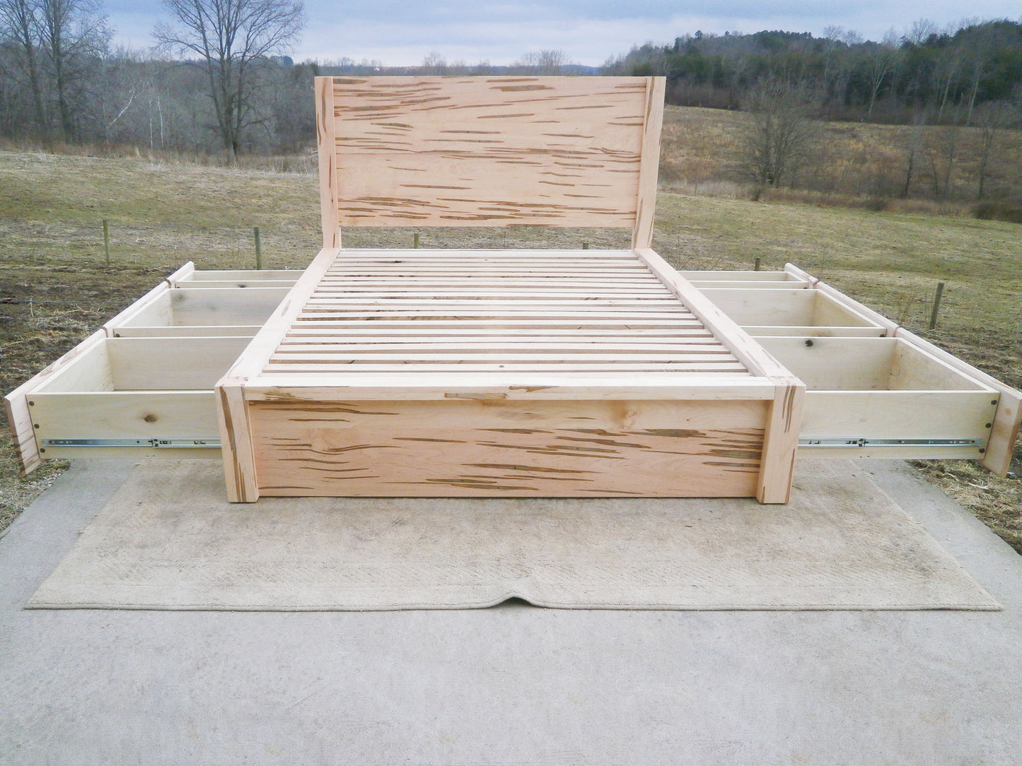 front view drawers open Storage Bed with 6 drawers and tall headboard