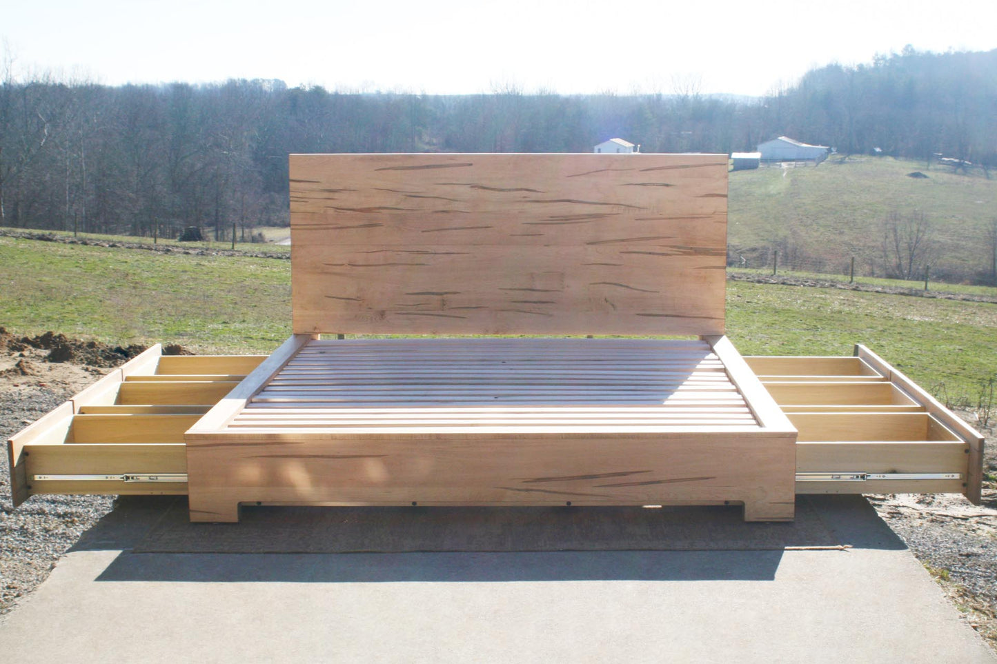 Low Storage Bed with 6 opened drawers