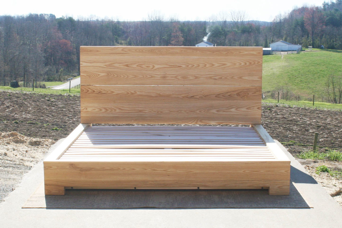 natural wood Low Storage Bed with Beveled Overlays