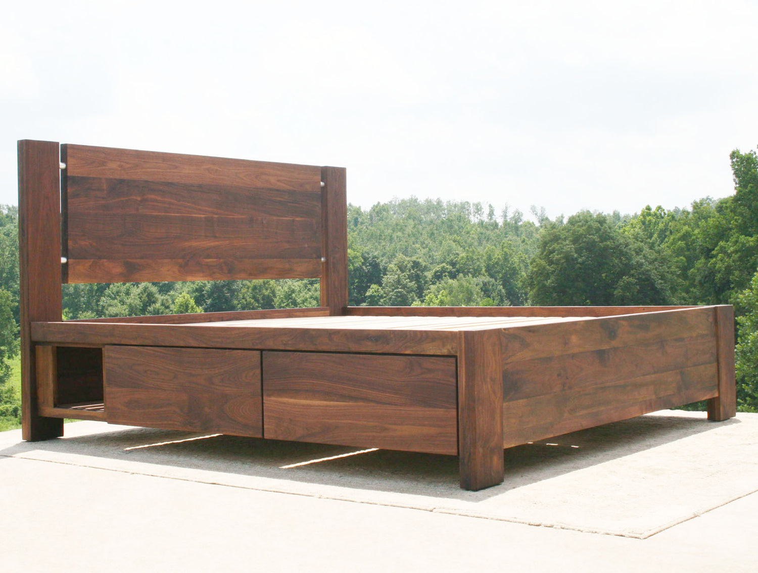 low angled view Platform Bed with 4 drawers plus Cubby