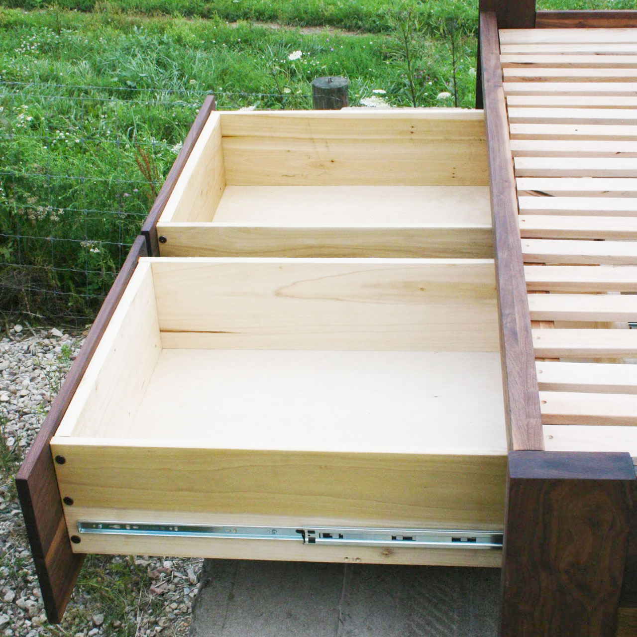 drawers of Platform Bed with 4 drawers plus Cubby