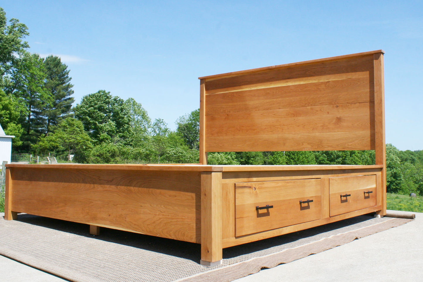 low angled view Storage Bed with 4 inset drawers and headboard