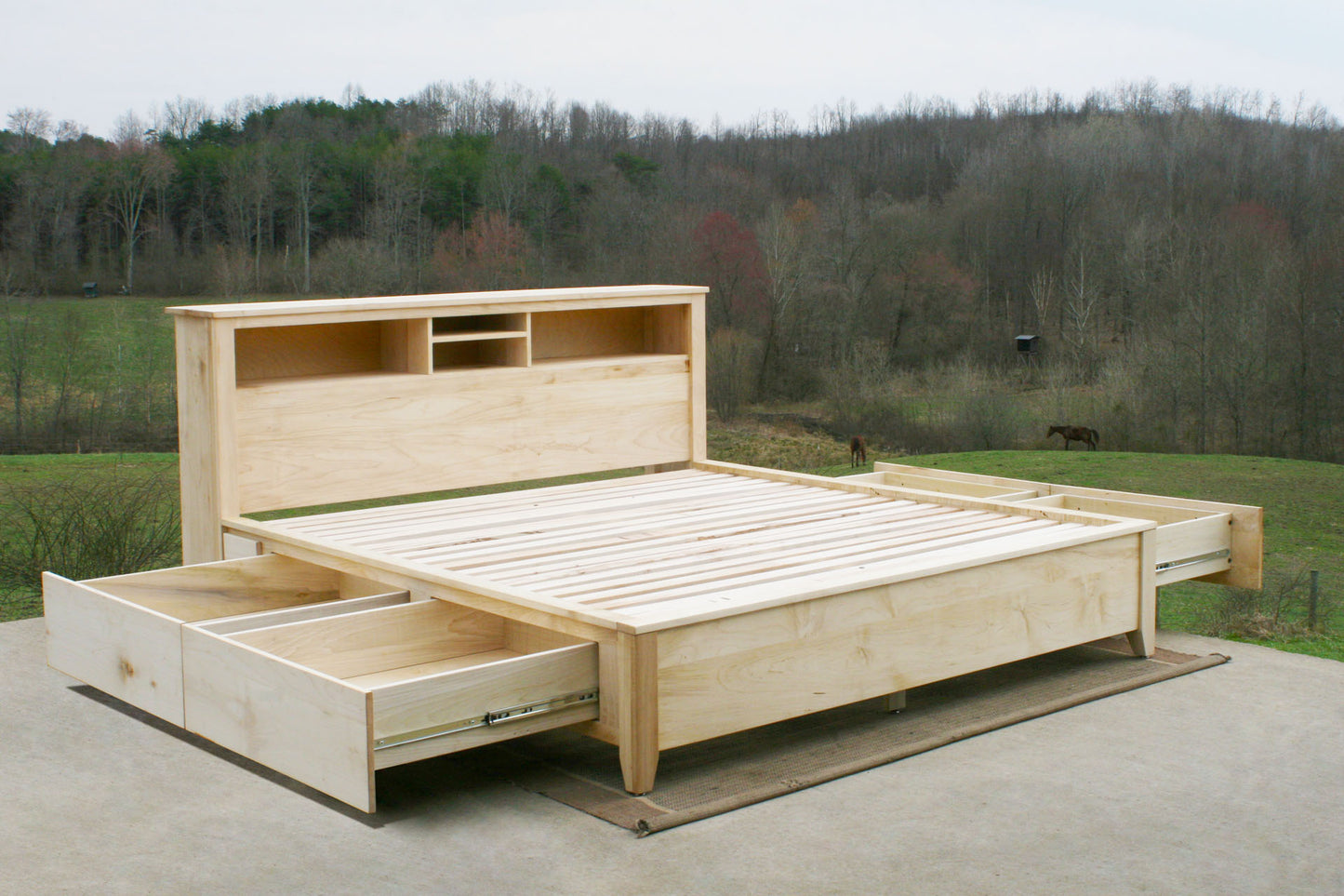 drawers open Storage bed with bookcase headboard and 4 drawers