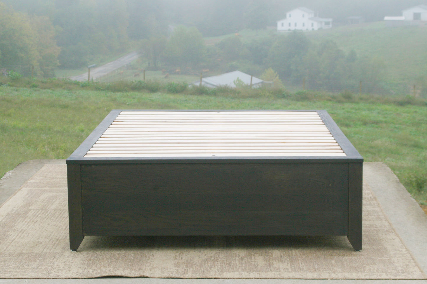 front view wood Platform Bed with 4 drawers and tapered feet