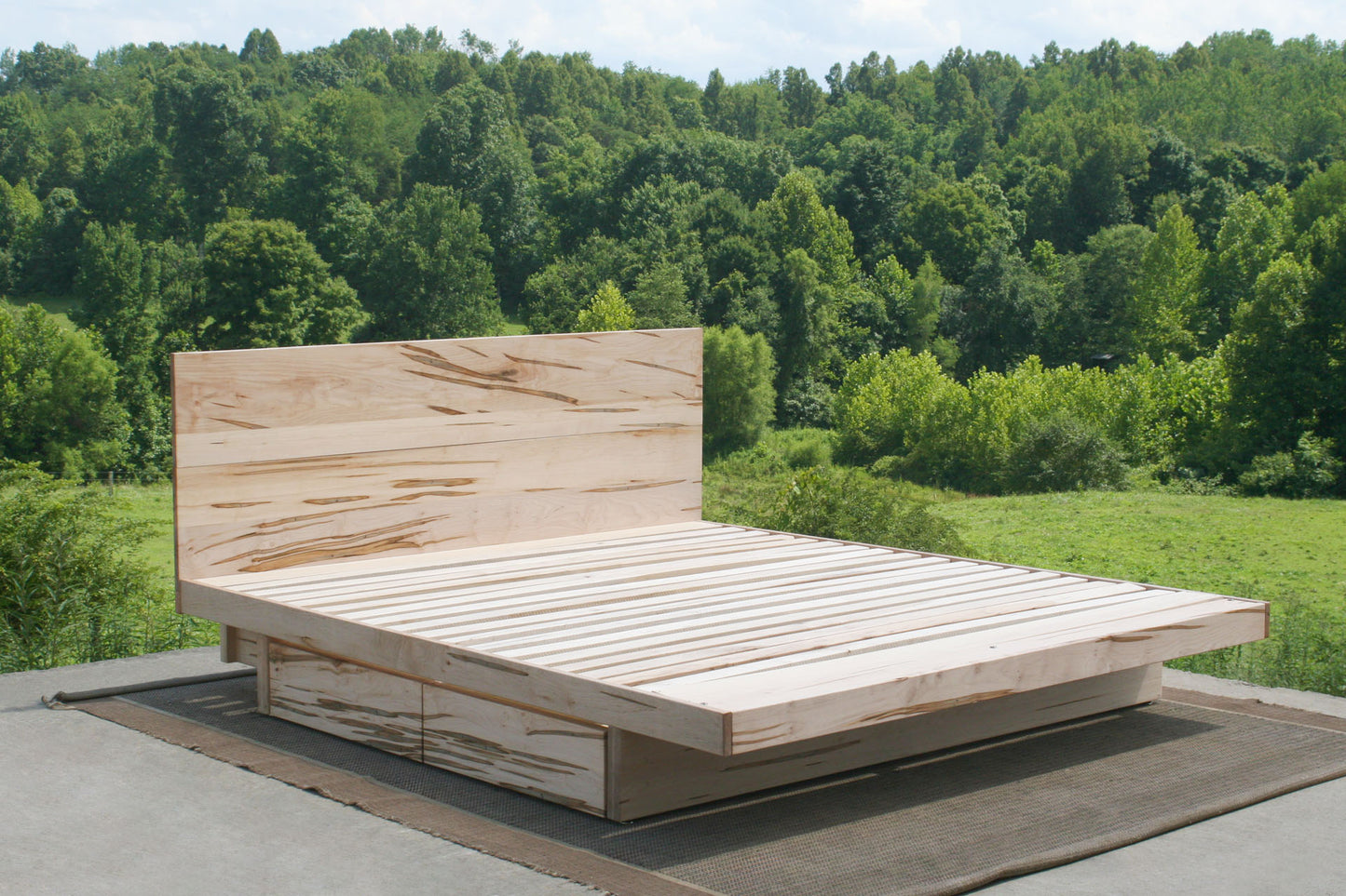 natural Cantilever storage bed with 4 drawers and headboard