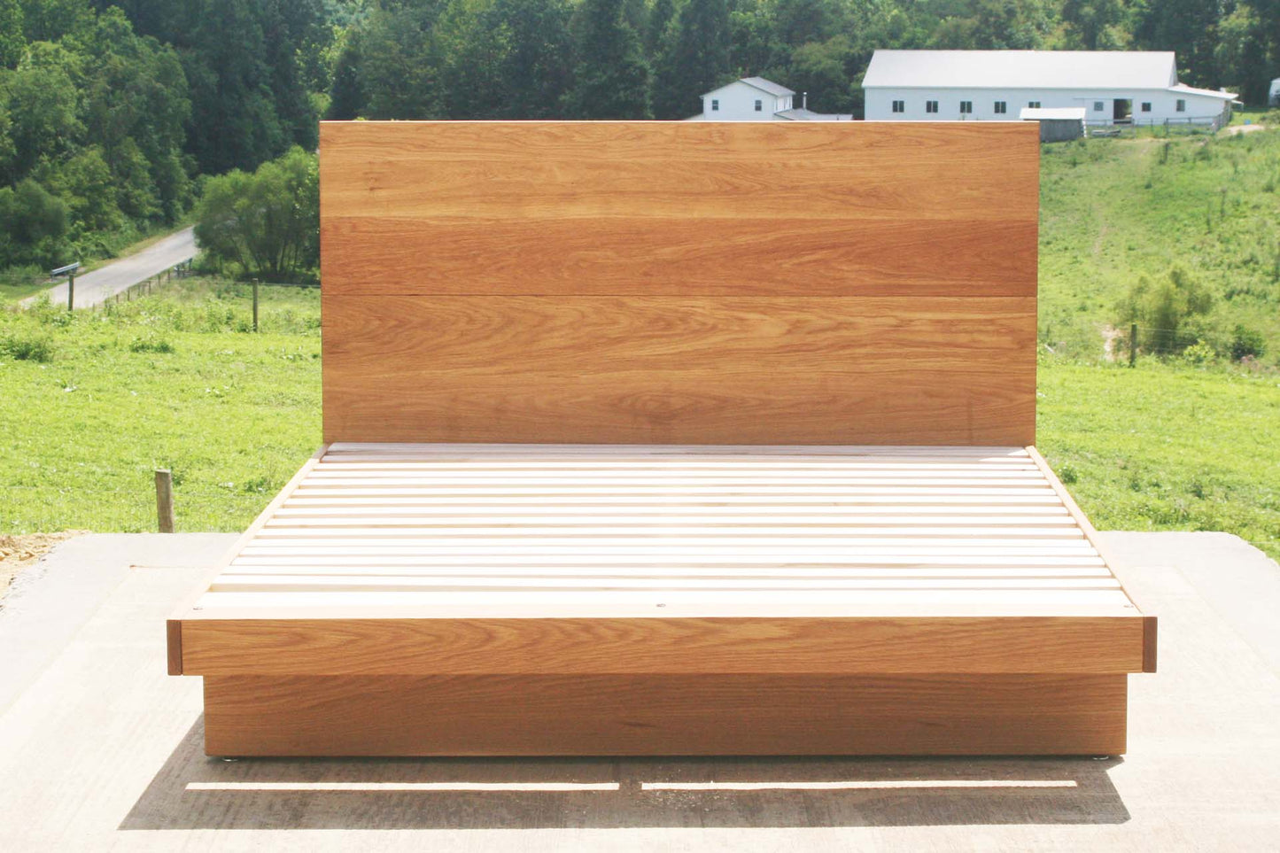 solid custom Cantilever storage bed with 4 drawers and headboard front view