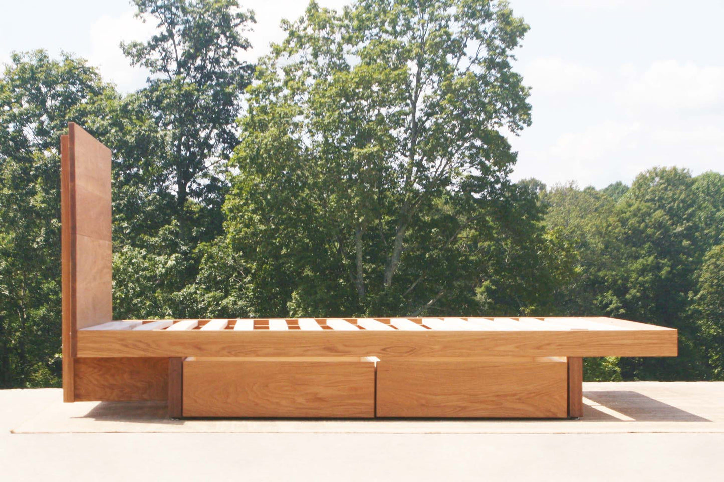 side view solid custom Cantilever storage bed with 4 drawers and headboard