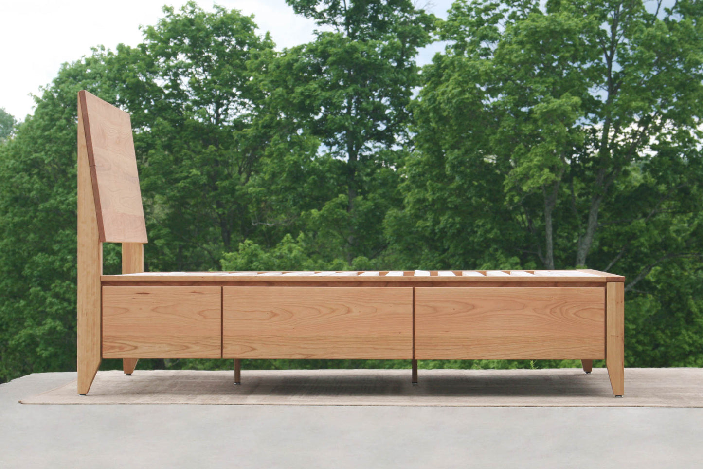side view Platform storage bed with headboard