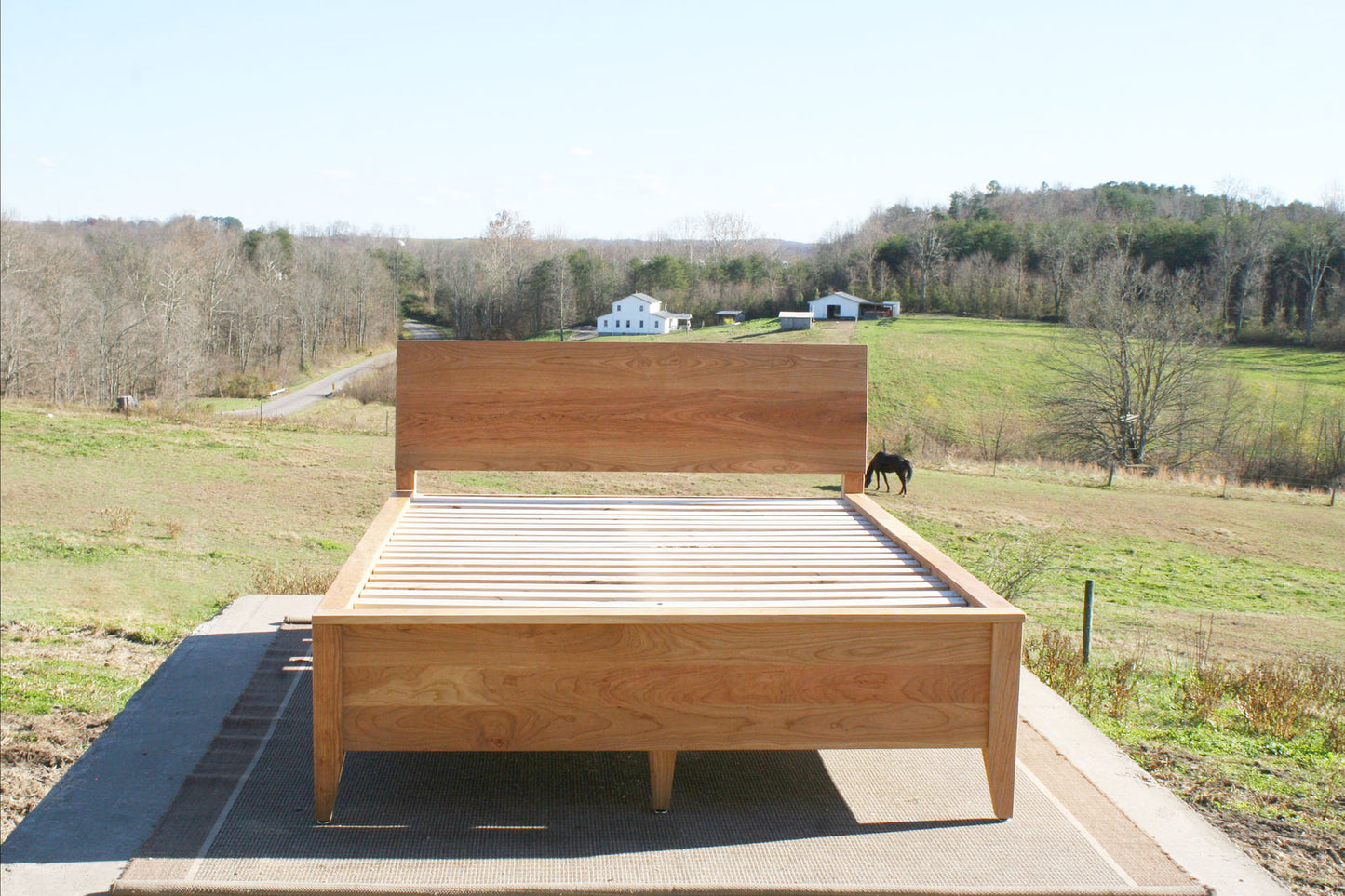 front view wood Platform storage bed with headboard