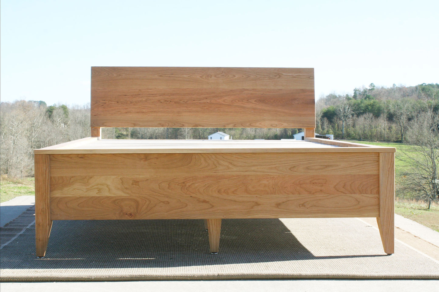 low view wood Platform storage bed with headboard
