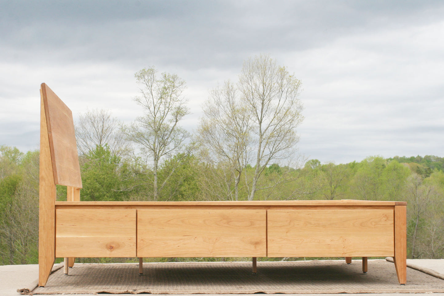 side view solid custom Platform storage bed with headboard
