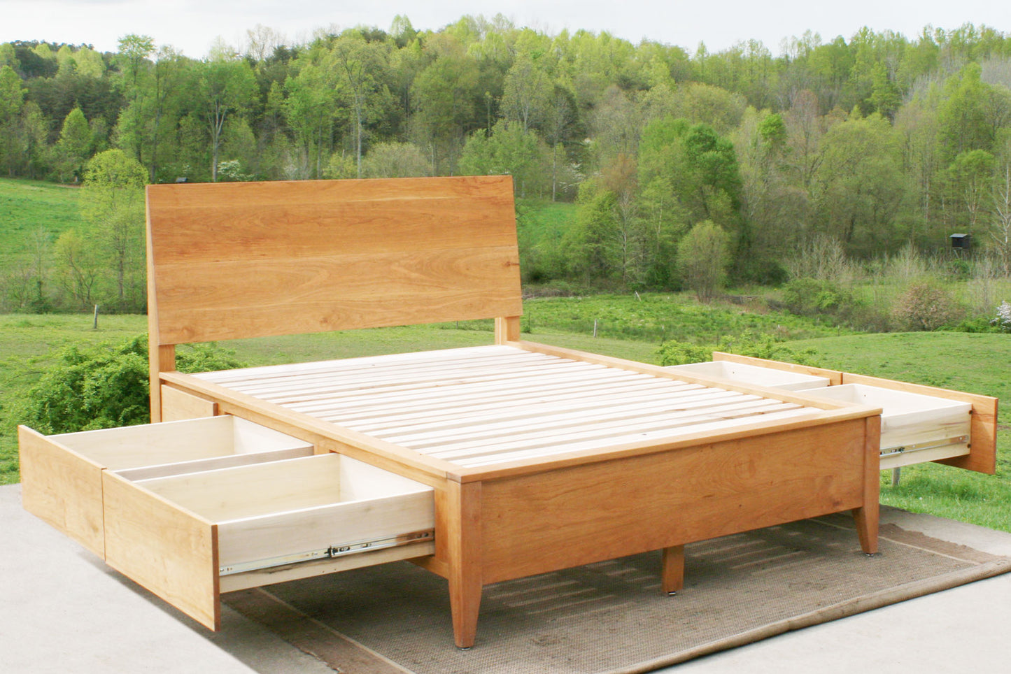 solid custom Platform storage bed with headboard with drawers open
