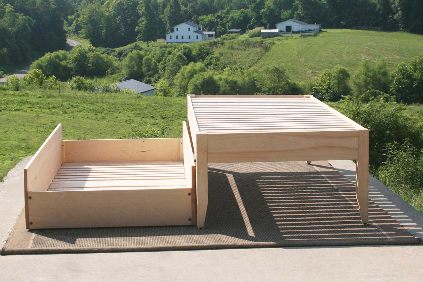 front view trundle out natural Simply Elegant Platform Bed with Trundle