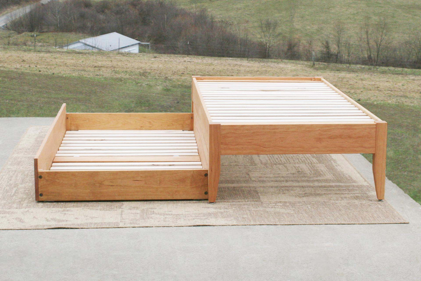 trundle out front view Simply Elegant Platform Bed with Trundle hardwood