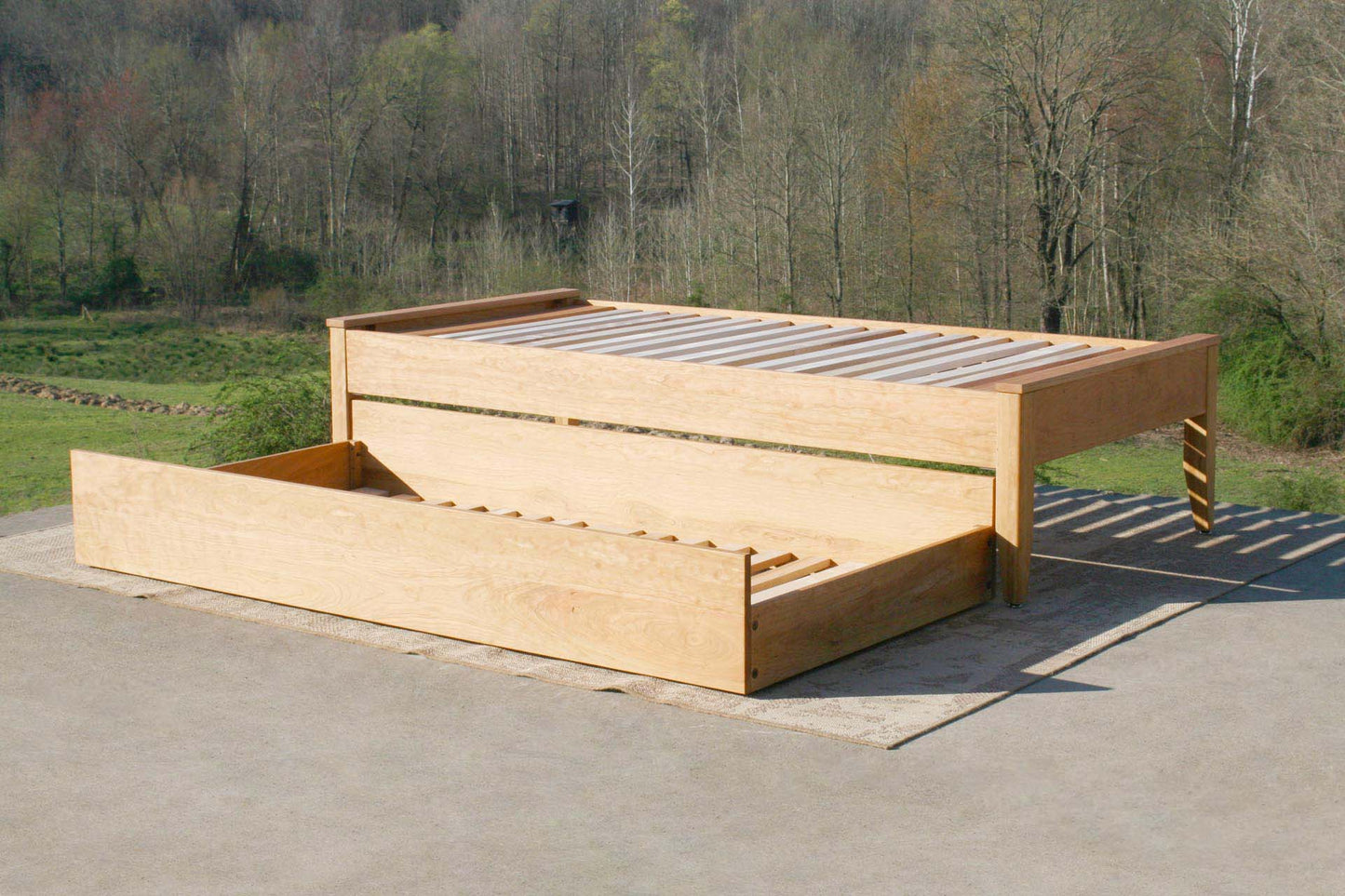 trundle out Simply Elegant Platform Bed with Trundle angled view