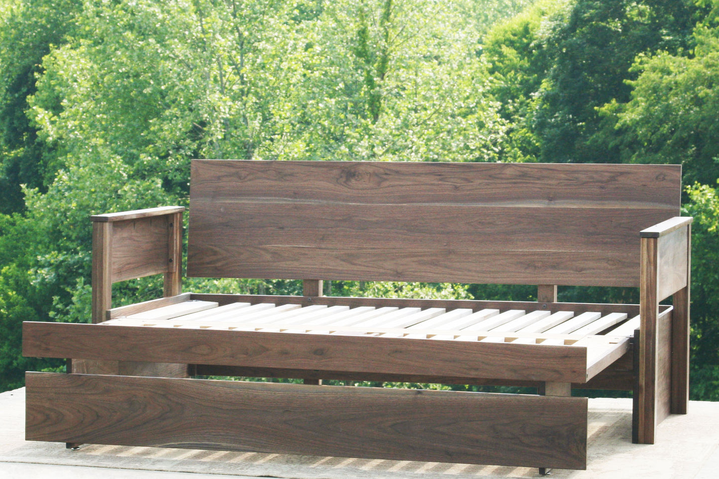 trundle day bed with headboard and armrests