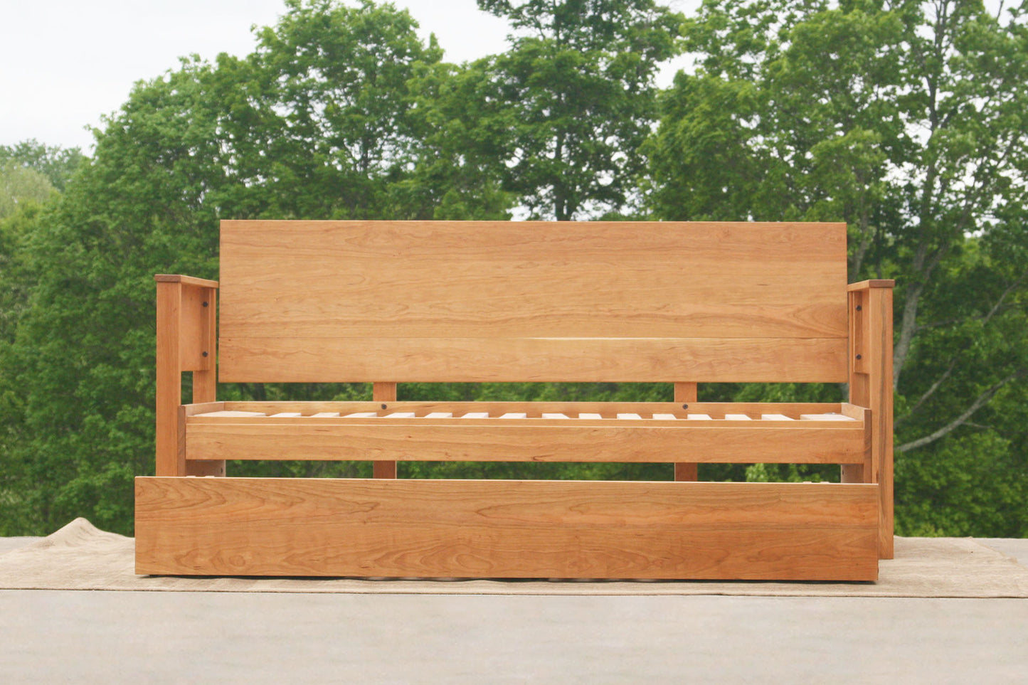 solid hardwood Daybed with trundle, backboard and armrests
