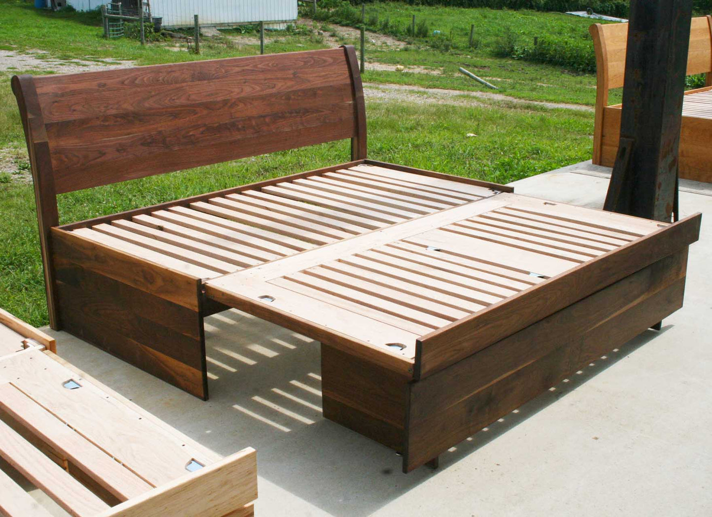 three function trundle bed with sleigh backboard angled view