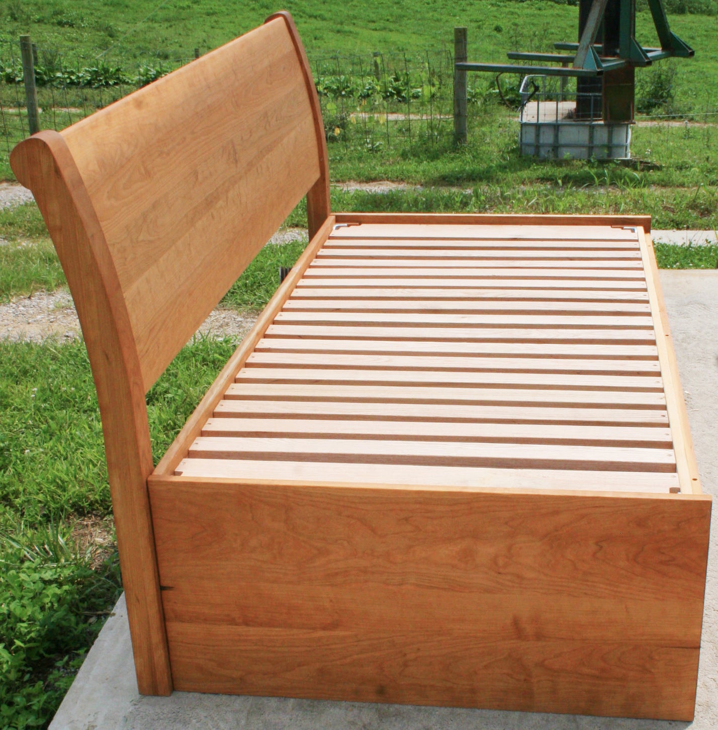 side view three function pop up trundle bed with sleigh backboard