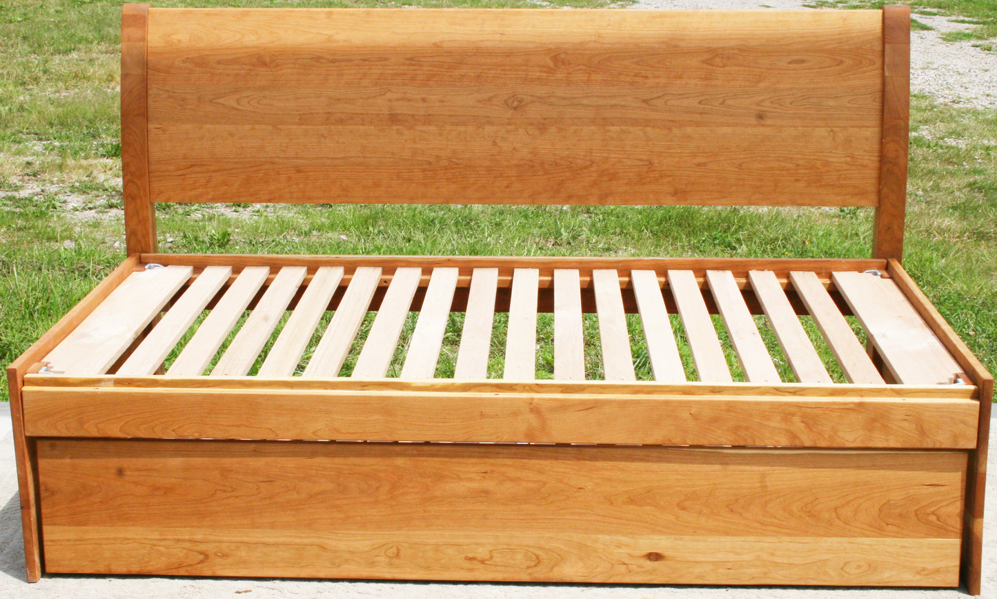 front view three function pop up trundle bed with sleigh backboard