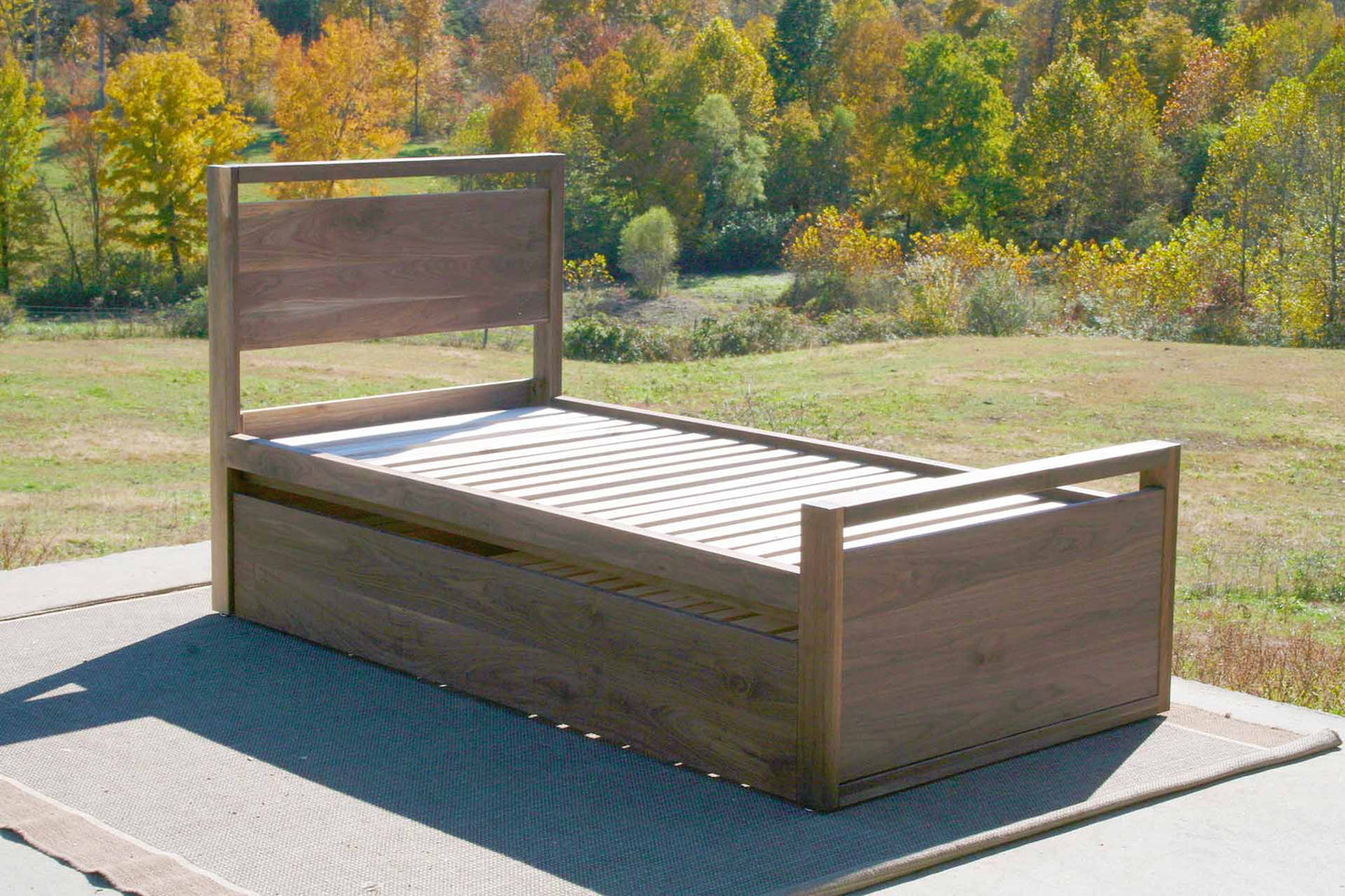 hardwood Trundle Bed with top rails on headboard and footboard