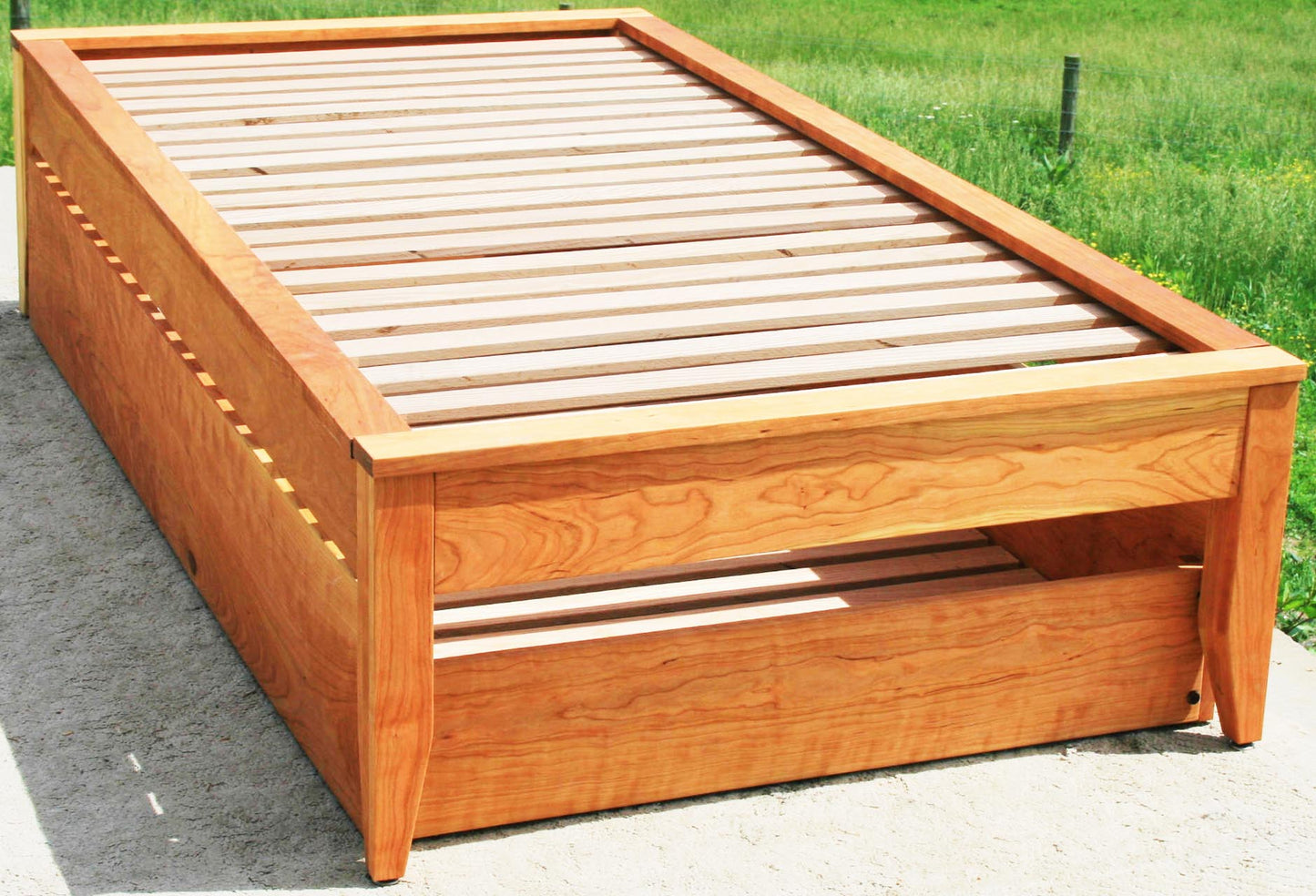 hardwood Trundle bed with platform top cap trim