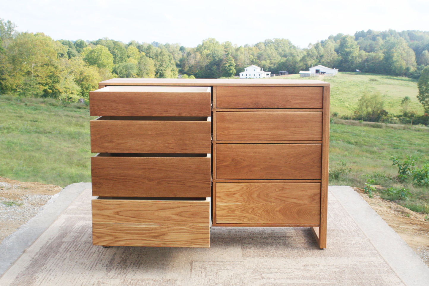 8 Drawer Double Dresser, with opened Inset Drawers front view
